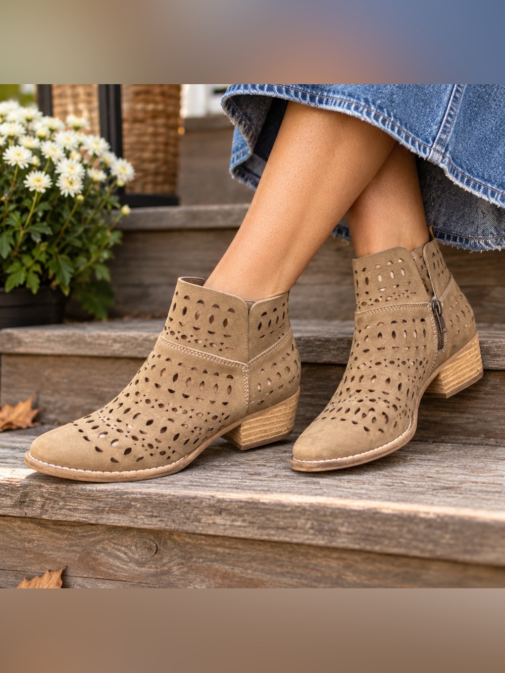 Seychelles Size 6 Leather Perforated Ankle Booties Western Boho Taupe